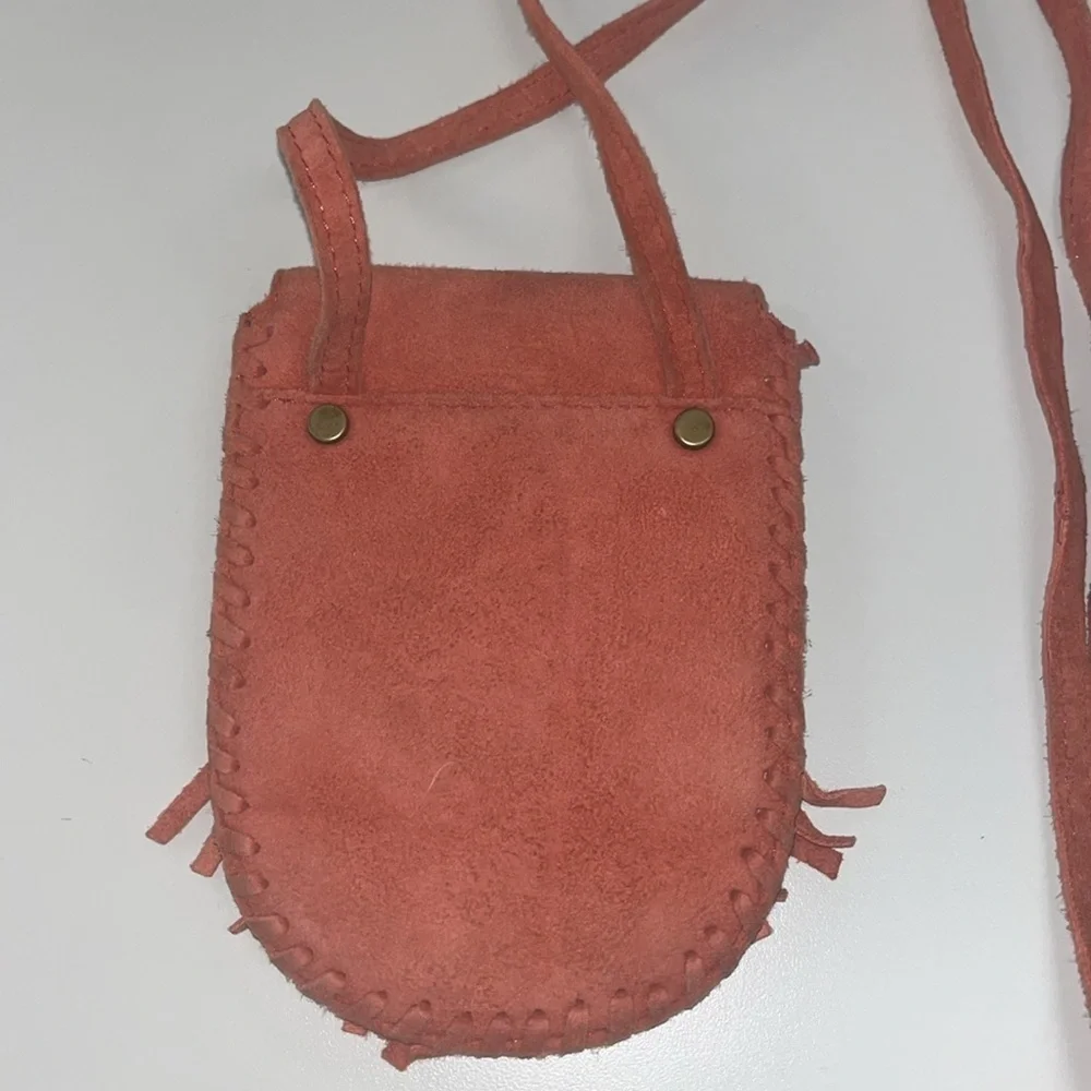 Liebeskind salmon colored mini leather Crossbody Bag with Fringe 3 pockets